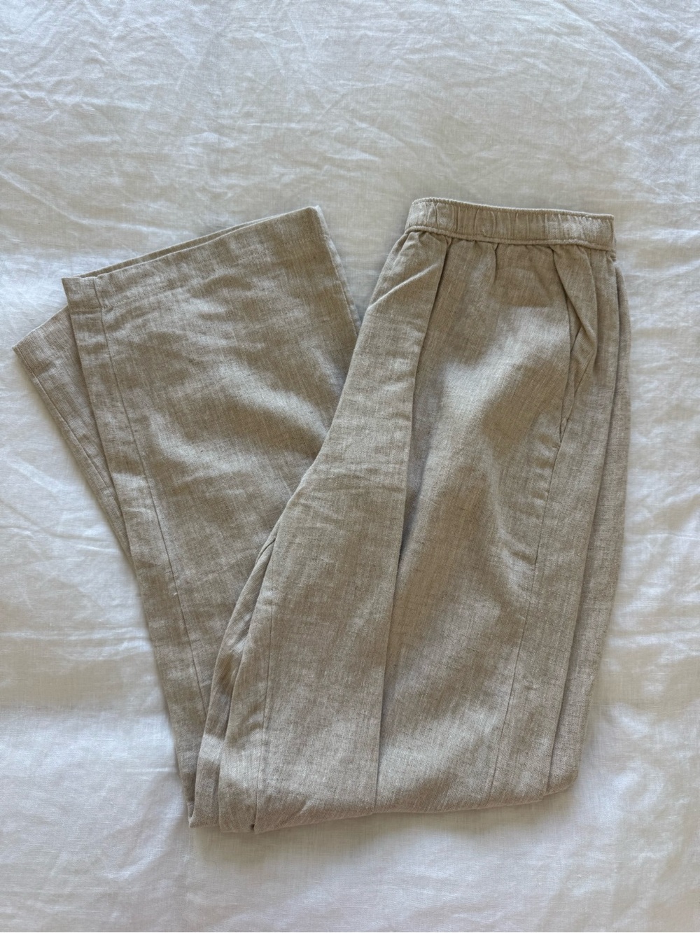 Abercrombie & Fitch Wide-Leg Linen-Blend Trousers in Light Beige